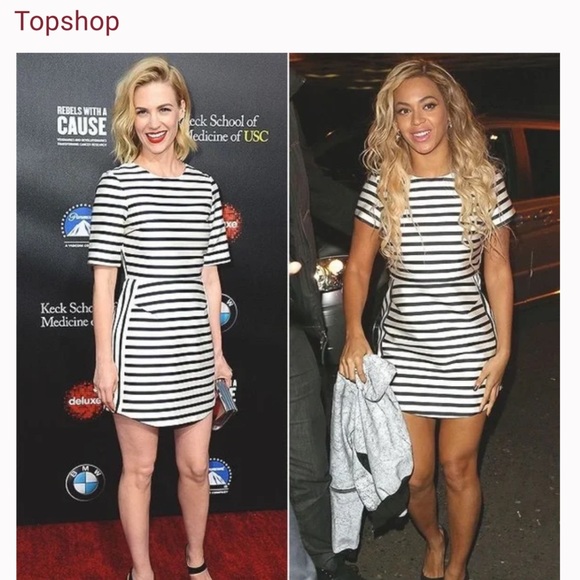 TOP SHOP - striped black white tailored fitted cocktail dress size US 4 - Picture 7 of 15